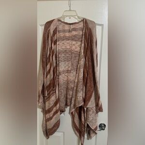 Free People The Big Trail Open Poncho Cardigan Oversized Pockets Brown Tan Small